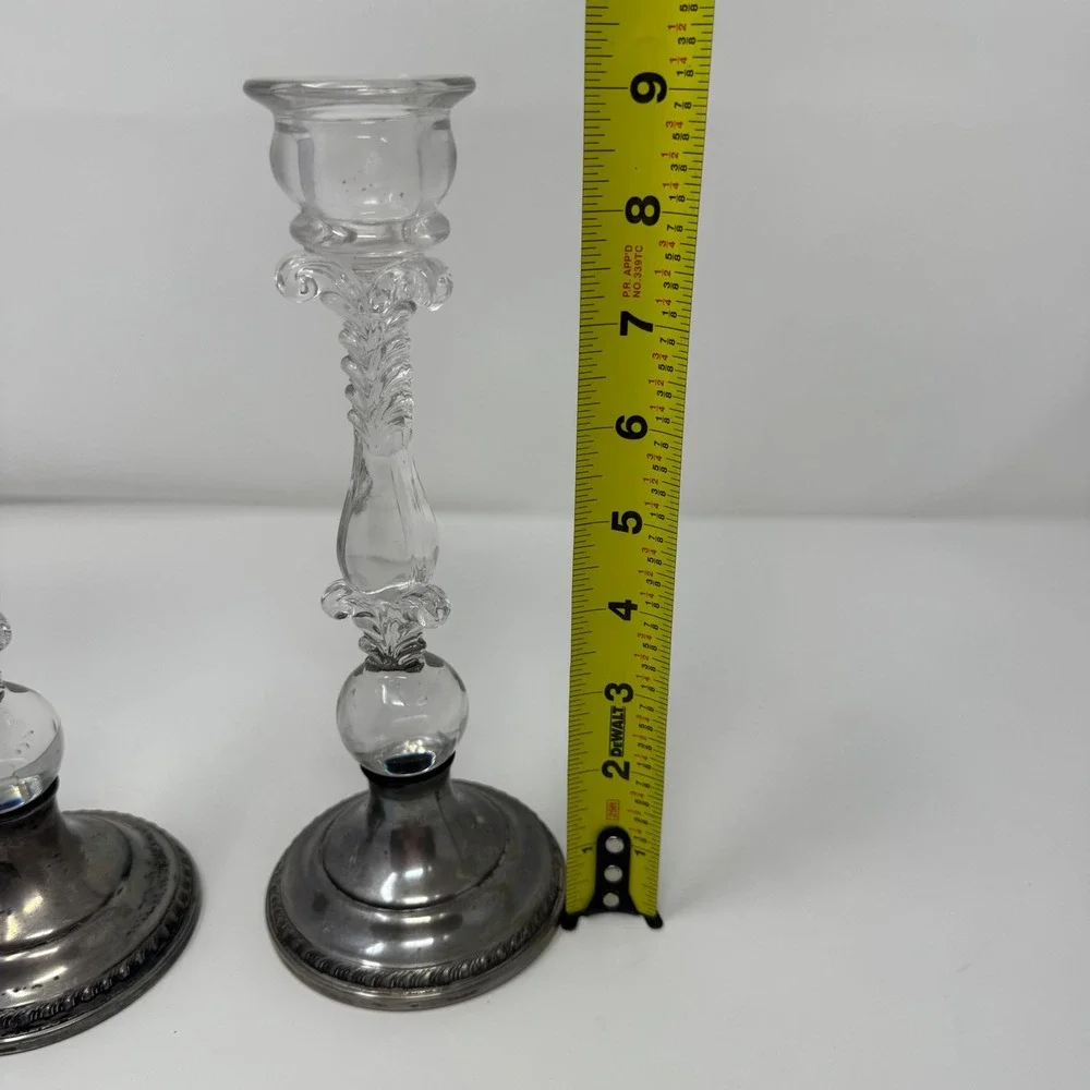 VTG Reed and Barton Weighted Sterling Silver 464 Glass Candlestick Holders Pair